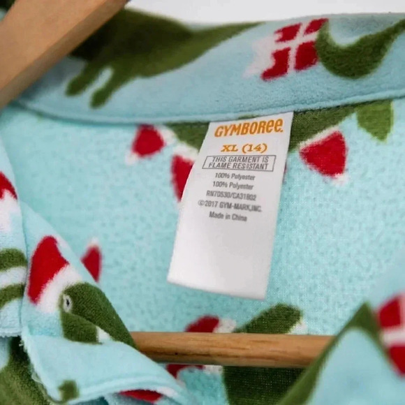 Gymboree 2 pc Christmas Dinosaur fleece PJ's Green  & Red | XL (14) - Picture 2 of 5